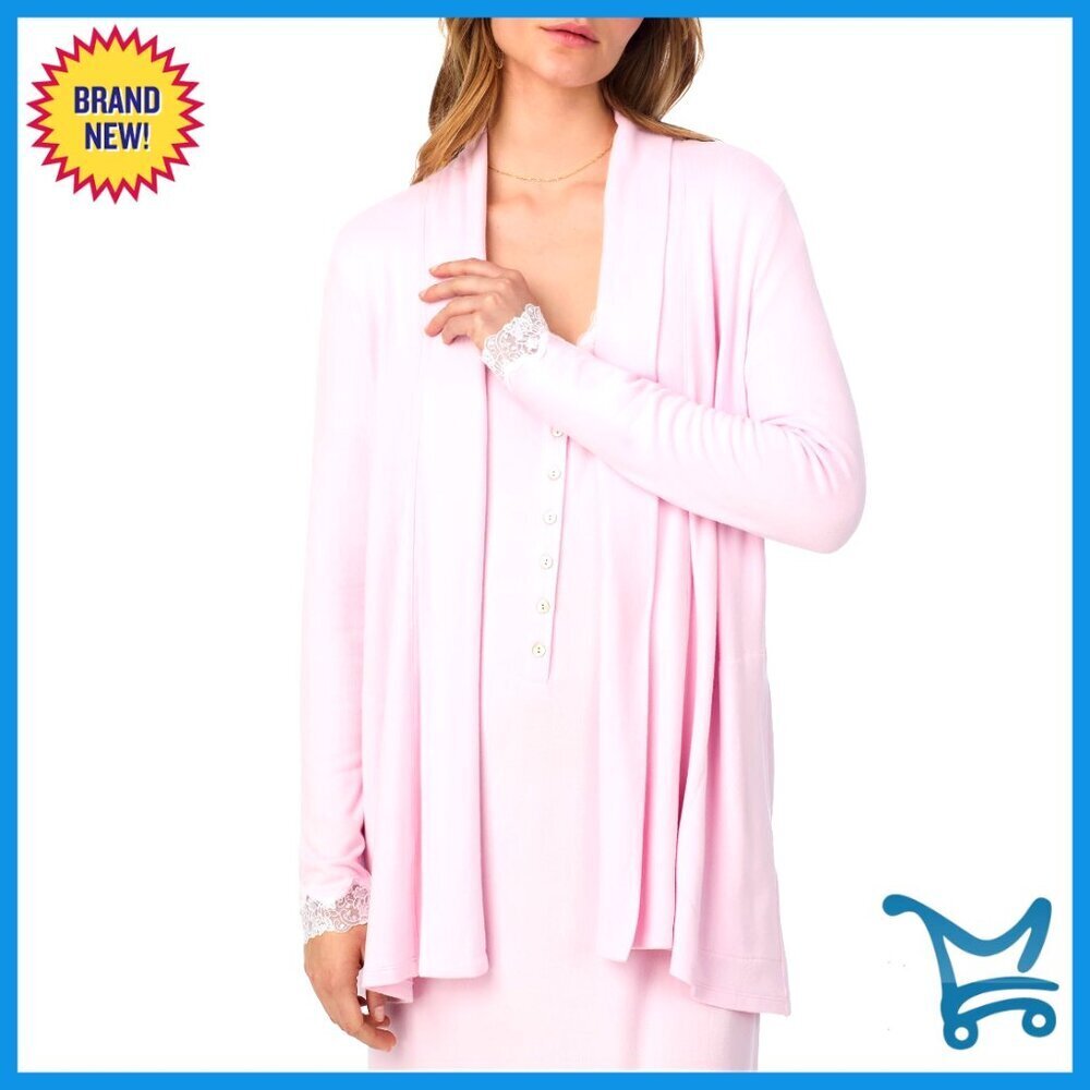 Soft Sweater Knit Wrap Cardigan with Lace Trim and Pockets